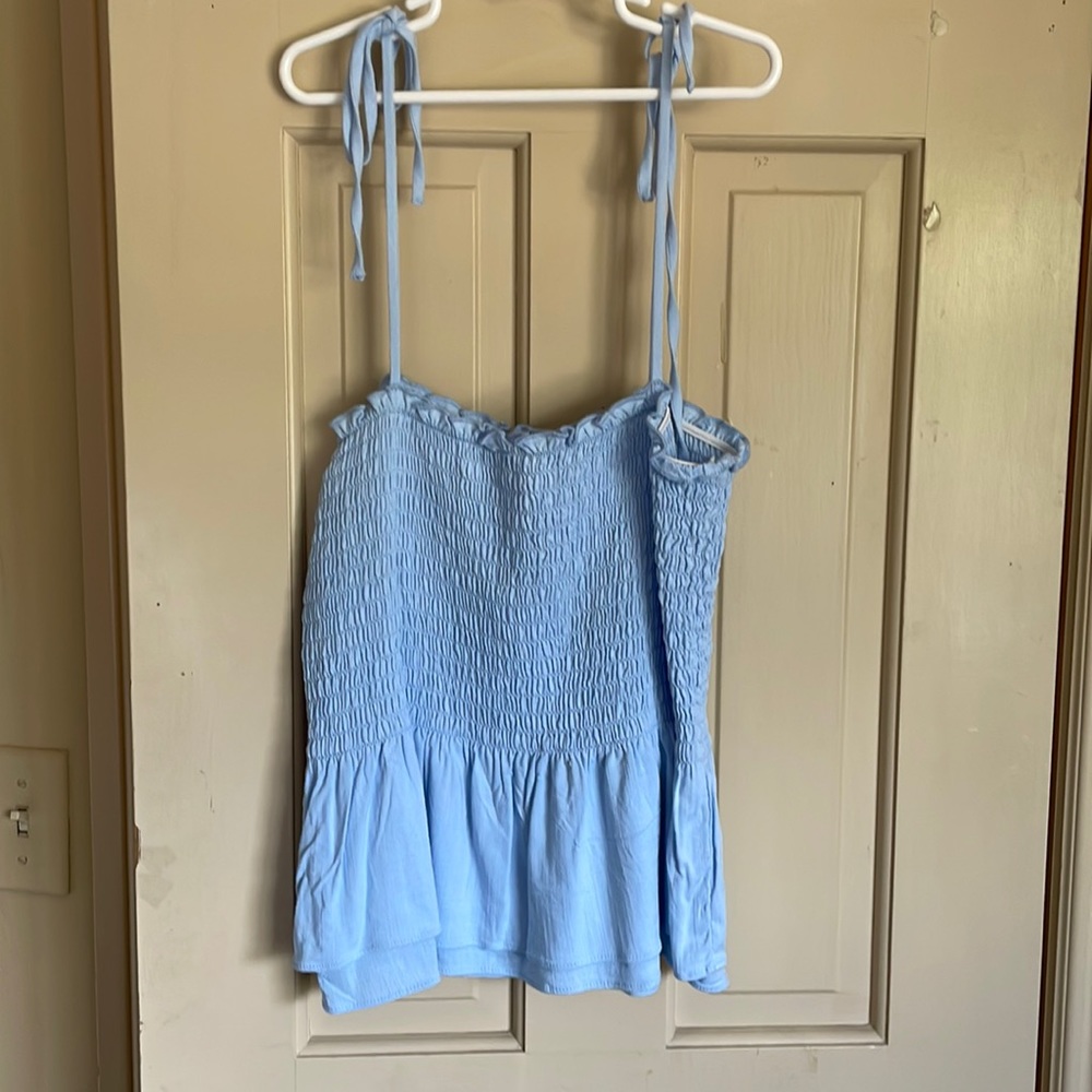 Blue ruched tank top